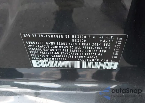 2015 Volkswagen Golf Gti 2.0T Autobahn W/Performance Package 4-Door из США, поврежденный, VIN 3VW447AU3FM083233